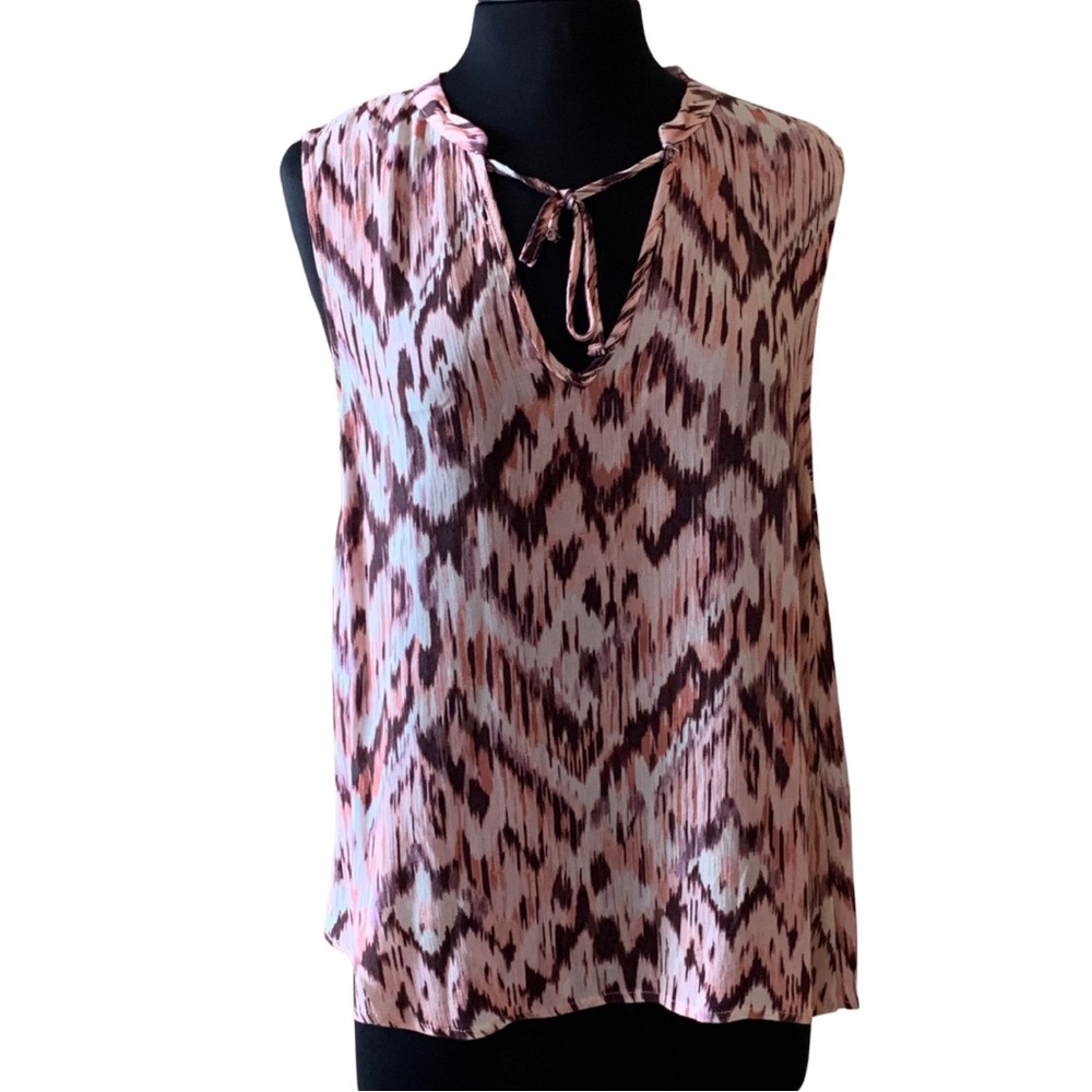 ROAN + RYAN Plum Peach Sleeveless Blouse Top Large Rayon Plunge V-neck